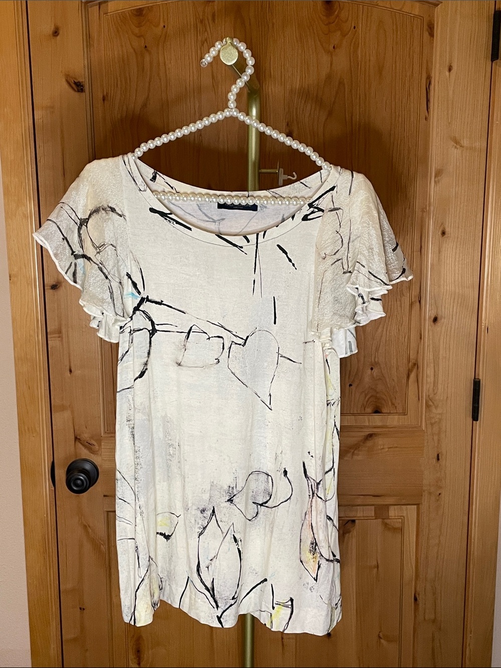 Piazza Sempione Cream and Black Abstract Top Size 42